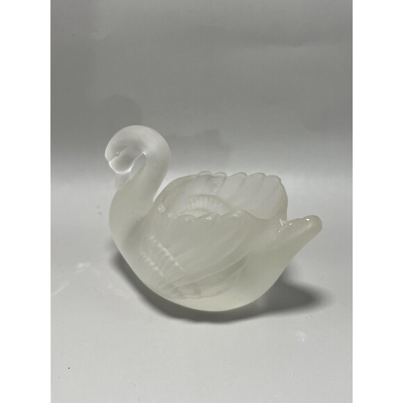 Vintage Satin Frosted Glass Swan Trinket Dish Art Deco Figurine Elegant Decor - Picture 3 of 7